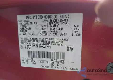 2004 Ford Explorer Sport Trac Adrenalin/Xls/Xlt из США, поврежденный, VIN 1FMZU67K84UA35790